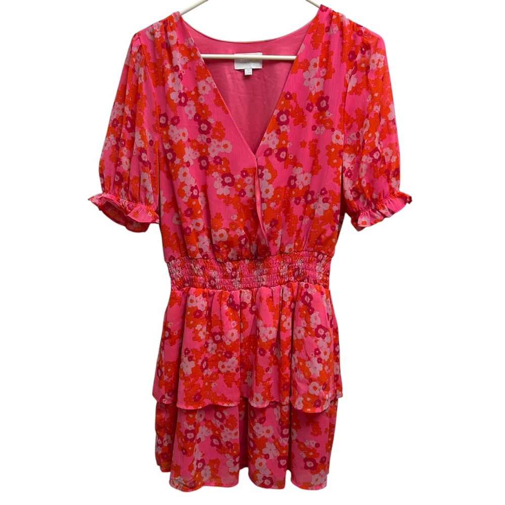 Sugarlips Hot Pink Floral Surplice Ruffle Dress - Picture 3 of 16